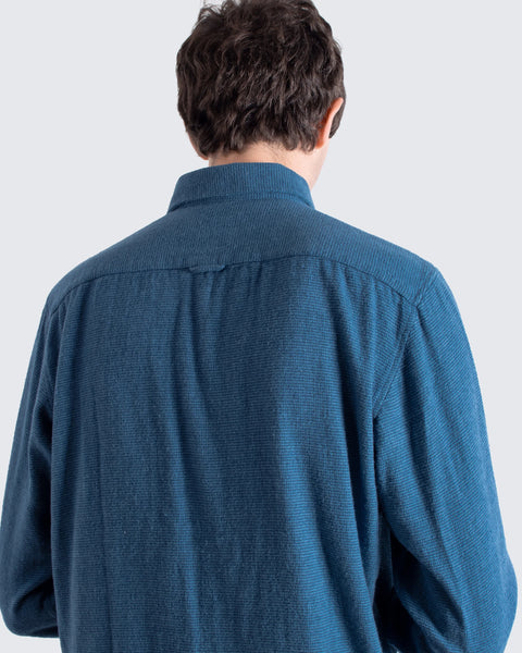 Far Afield AFS940 Mod Button Down Shirt In Navy / Blue - Brushed Dobby