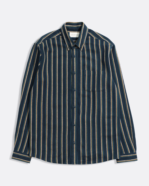 Far Afield AFS961 Mod Button Down Shirt In Navy / Multi - Kuki Stripe