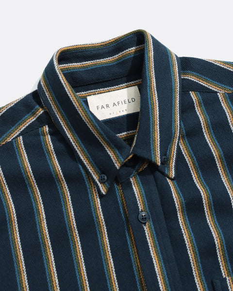 Far Afield AFS961 Mod Button Down Shirt In Navy / Multi - Kuki Stripe