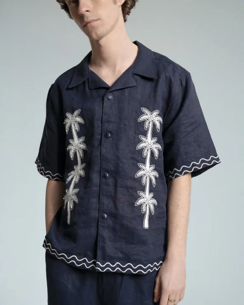 Far Afield AFS988 Veloso Shirt In Blue - Flock Palms