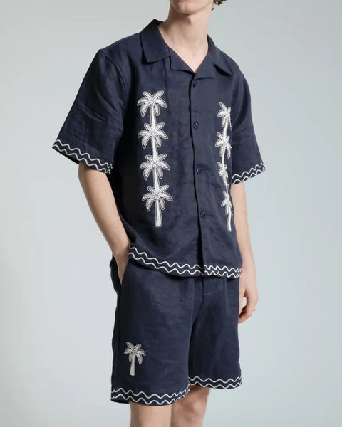 Far Afield AFS988 Veloso Shirt In Blue - Flock Palms
