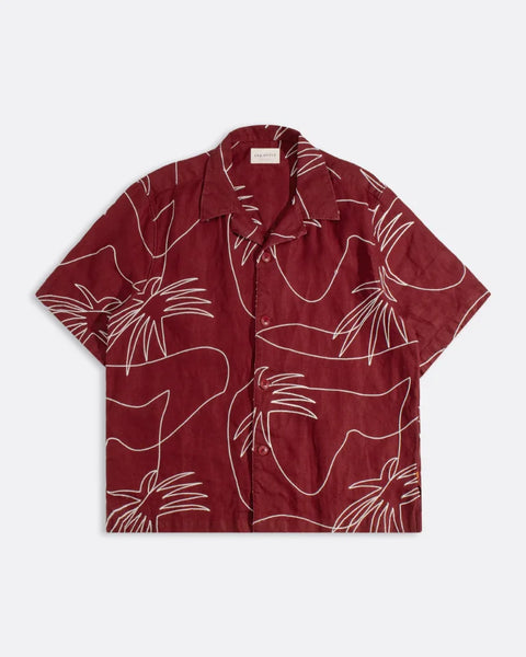 Far Afield AFS990 Veloso Shirt In Red - Embroidered Palms