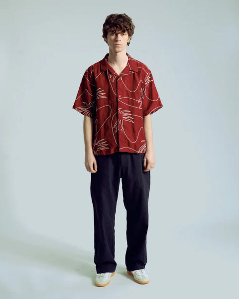 Far Afield AFS990 Veloso Shirt In Red - Embroidered Palms