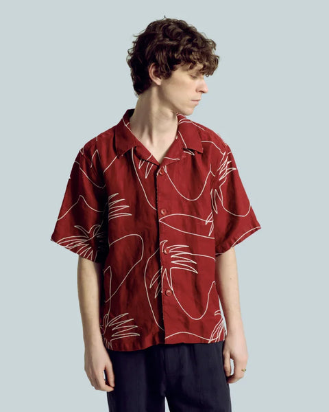Far Afield AFS990 Veloso Shirt In Red - Embroidered Palms