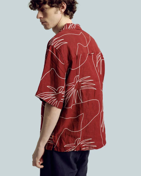 Far Afield AFS990 Veloso Shirt In Red - Embroidered Palms