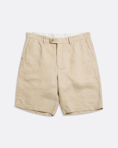 Far Afield AFSHT112 Double Pleats Short In Washed Linen Peyote Sand