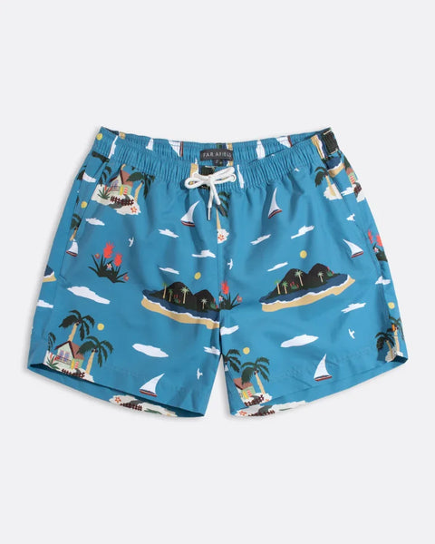 Far Afield AFSWIM052 Printed Swimshorts In Blue / Multi - Island Print