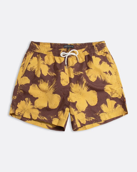 Far Afield AFSWIM057 Printed Swimshorts In Pixel Floral - Yellow / Red