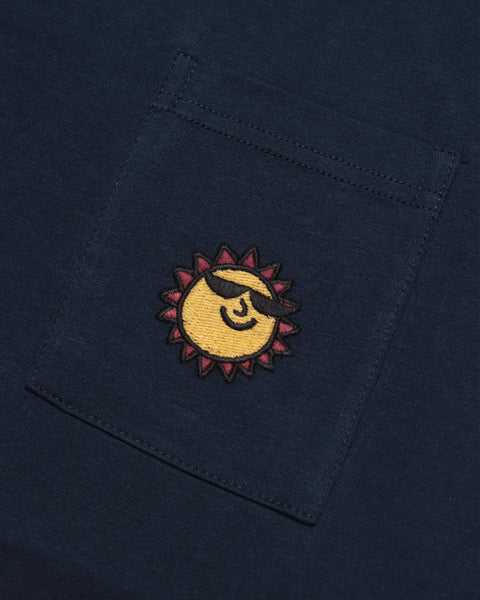 Far Afield AFTS282 Embroidered Pocket T Shirt LS Sunny In Navy Iris