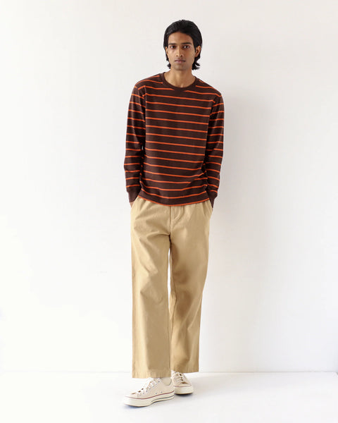 Far Afield AFTS297 Tres Striped Long Sleeved T Shirt In Slate Brown/Burnt Orange