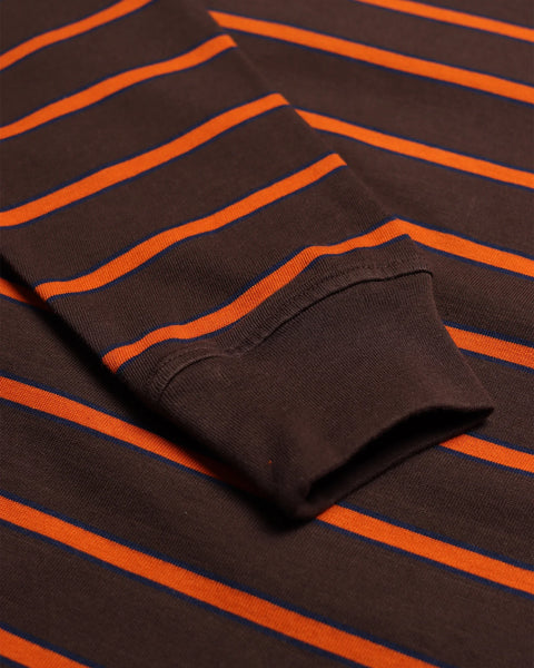 Far Afield AFTS297 Tres Striped Long Sleeved T Shirt In Slate Brown/Burnt Orange