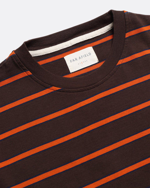 Far Afield AFTS297 Tres Striped Long Sleeved T Shirt In Slate Brown/Burnt Orange