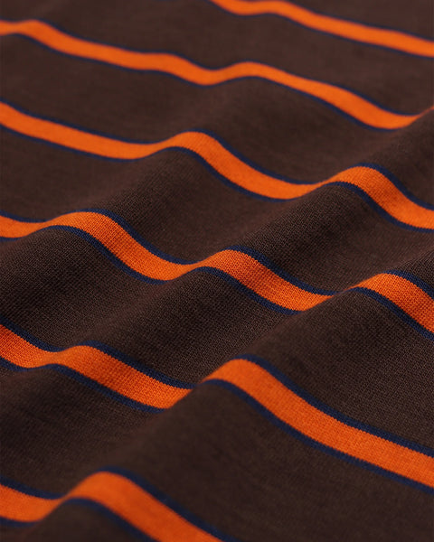 Far Afield AFTS297 Tres Striped Long Sleeved T Shirt In Slate Brown/Burnt Orange