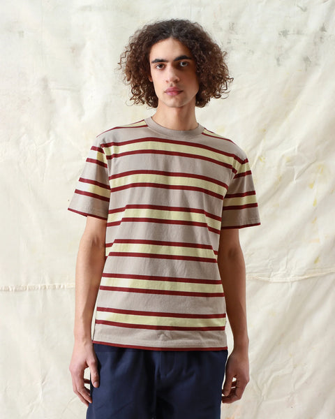 Far Afield AFTS311 Crewneck T Shirt Yarn Dyed Stripes In Peyote Sand/Multi