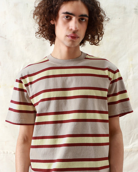 Far Afield AFTS311 Crewneck T Shirt Yarn Dyed Stripes In Peyote Sand/Multi