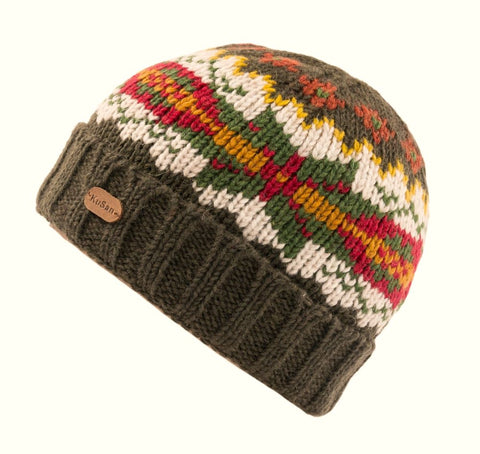 Kusan Pk2101 Beanie Turn Up Hat Green Mustard