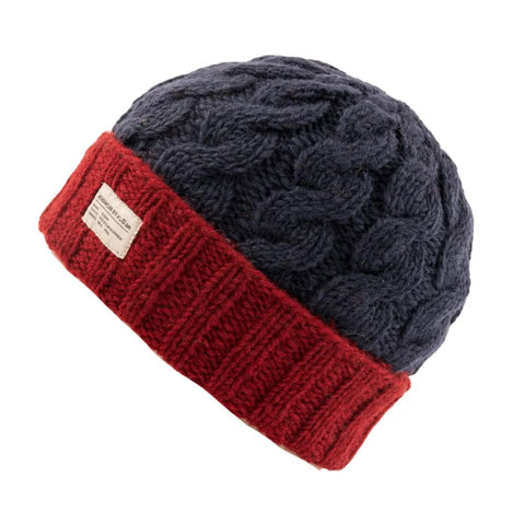 Kusan PK2528 Cable Beanie Turn Up Red Navy