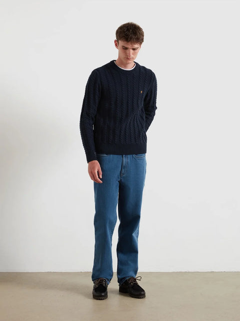 Farah F4GFF022 Knight Cable Sweater In True Navy