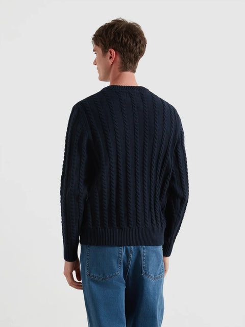 Farah F4GFF022 Knight Cable Sweater In True Navy