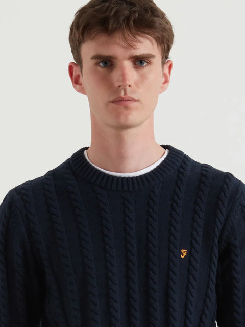 Farah F4GFF022 Knight Cable Sweater In True Navy