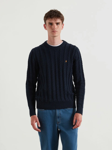 Farah F4GFF022 Knight Cable Sweater In True Navy