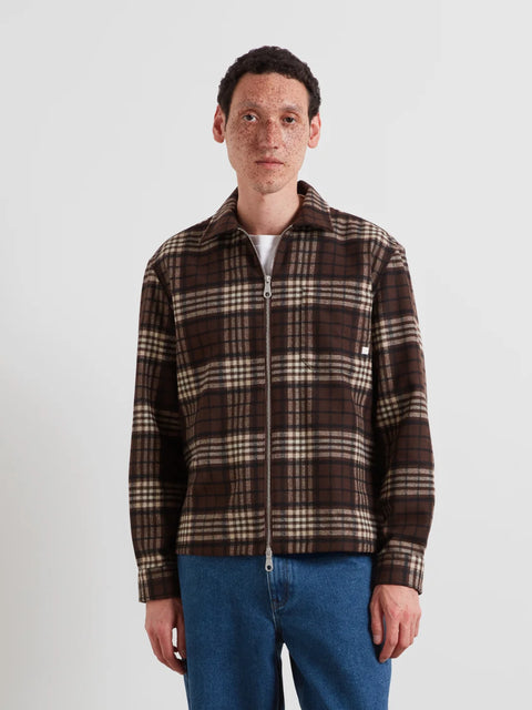 Farah F4WFG040 Asher Ls Check Zip - In Dark Brown