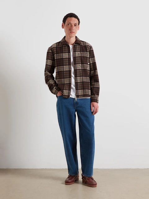 Farah F4WFG040 Asher Ls Check Zip - In Dark Brown