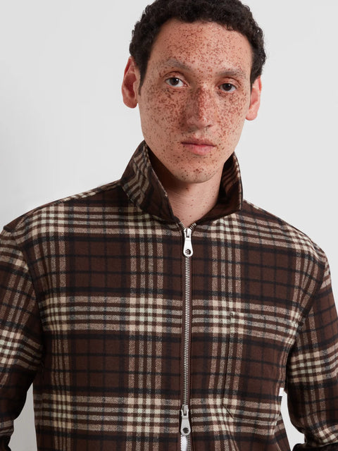 Farah F4WFG040 Asher Ls Check Zip - In Dark Brown