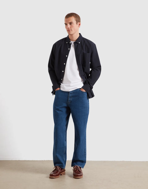 Farah F4WSG063 Brewer F Tab Ls Shirt In True Navy