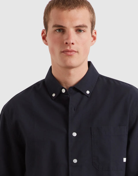 Farah F4WSG063 Brewer F Tab Ls Shirt In True Navy