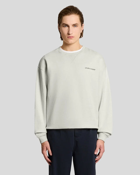 Lyle & Scott ML2400V Script Heavyweight Loopback Crew Neck Sweatshirt In Y147 Ice Cream Marl