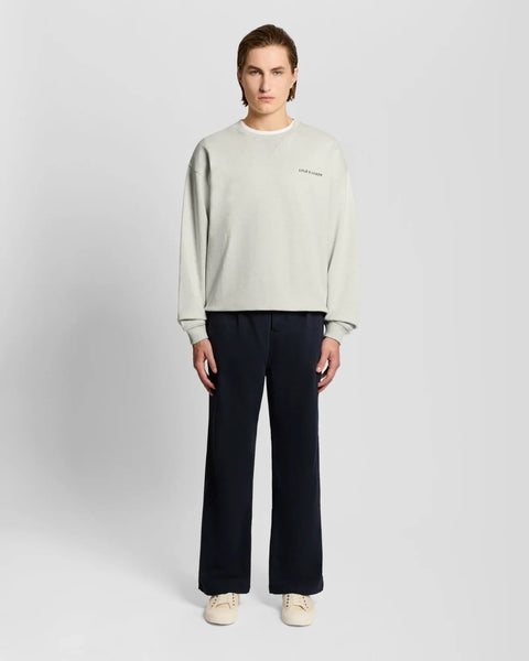 Lyle & Scott ML2400V Script Heavyweight Loopback Crew Neck Sweatshirt In Y147 Ice Cream Marl