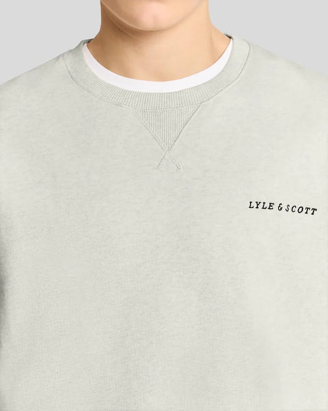 Lyle & Scott ML2400V Script Heavyweight Loopback Crew Neck Sweatshirt In Y147 Ice Cream Marl