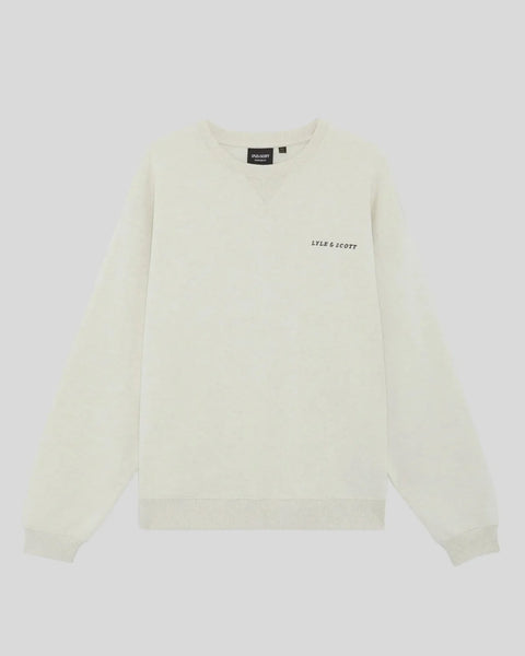 Lyle & Scott ML2400V Script Heavyweight Loopback Crew Neck Sweatshirt In Y147 Ice Cream Marl