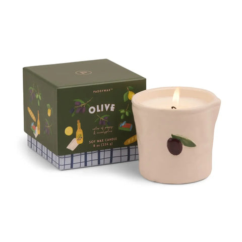 Paddywax Bistro 8oz/226g Olive Embossed Ceramic Candle