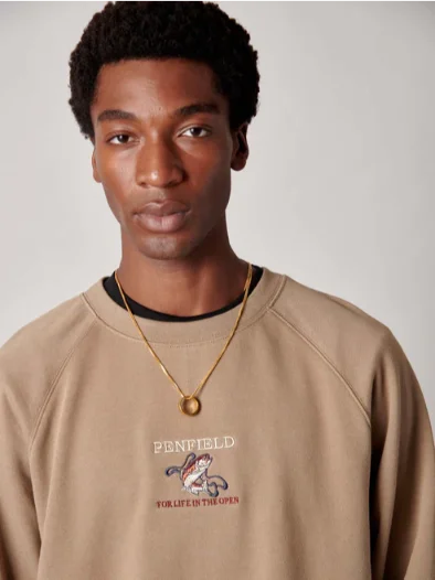 Penfield PFD0688-N91 Embroidered Trout Raglan LB Crew Lead Gray