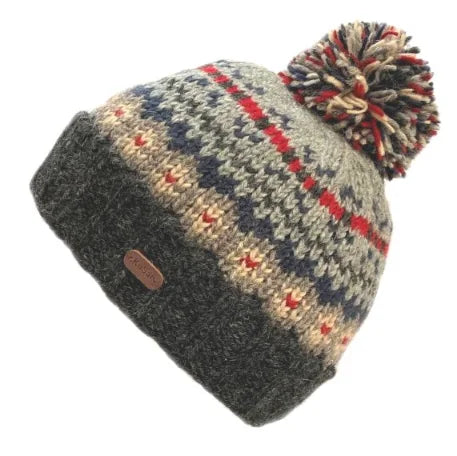 Kusan PK2004 Bobble Hat Turn Up Charcoal Red