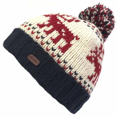 Kusan PK2100 Bobble Hat Turn Up Reindeer Navy