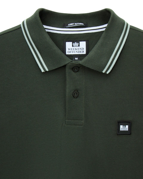 Weekend Offender Levanto Polo With Contrast Tipping In Black Forest Grren/Julep Green