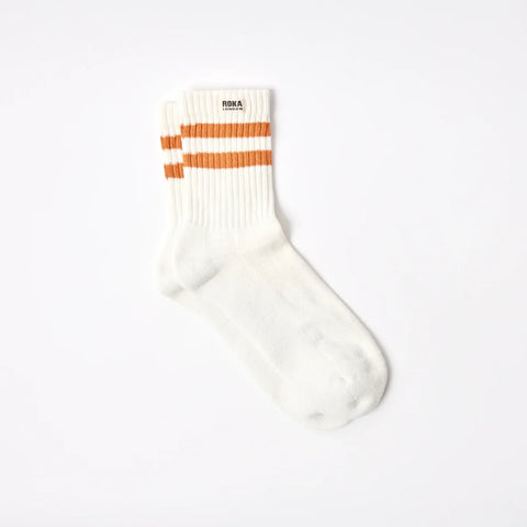 Roka London Windsor Stripe Crew Socks Burnt Orange