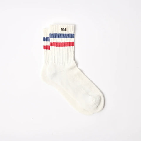 Roka London Windsor Stripe Crew Socks Coastal Blue/Scarlet