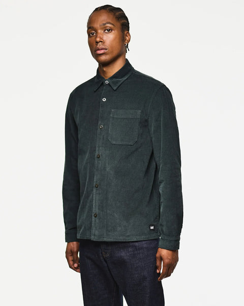 Weekend Offender Welch Cord Shirt In Black Forest Green