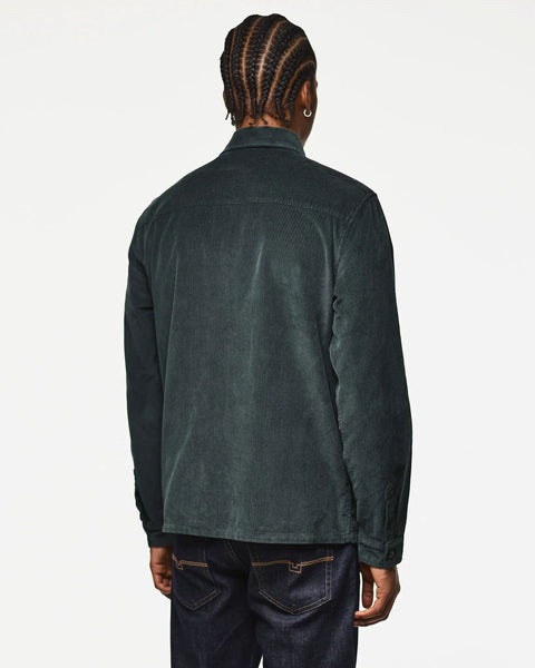 Weekend Offender Welch Cord Shirt In Black Forest Green