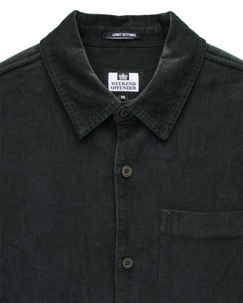 Weekend Offender Welch Cord Shirt In Black Forest Green