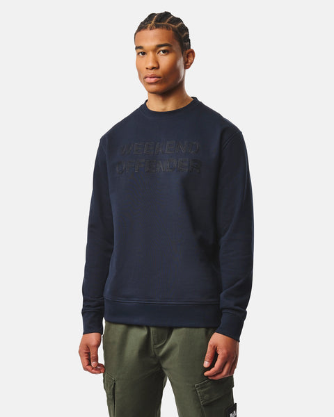 Weekend Offender Locarno WO Chain Stitch Embroidered Sweatshirt In Navy