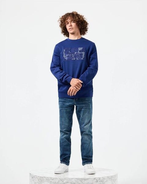 Weekend Offender Villota Camo Crew Neck With Rain Camo Applique In Bright Nay Rain Camo