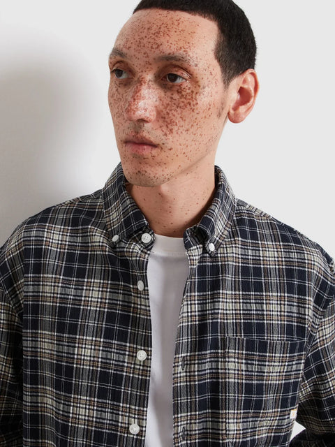Farah F4WSG034 Sands Ls Check Shirt - F Tab In True Navy