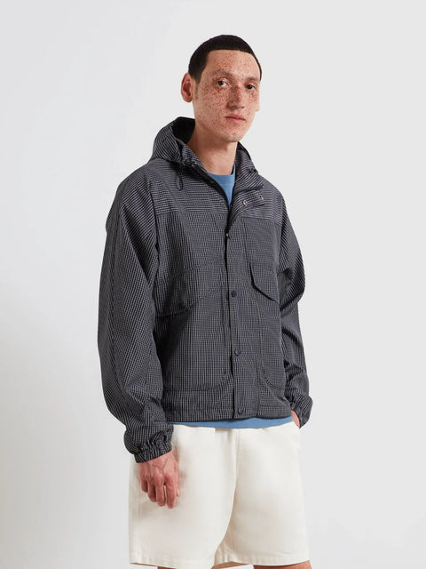 Farah F4RSG000 Shenley Check Hooded Jacket In True Navy