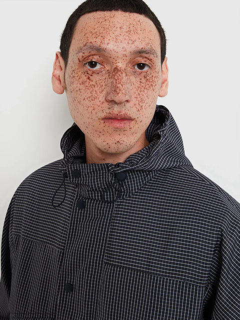 Farah F4RSG000 Shenley Check Hooded Jacket In True Navy