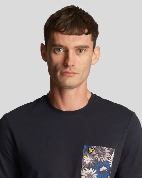 Lyle & Scott TS2037V Floral Print Pocket T Shirt in Dark Navy